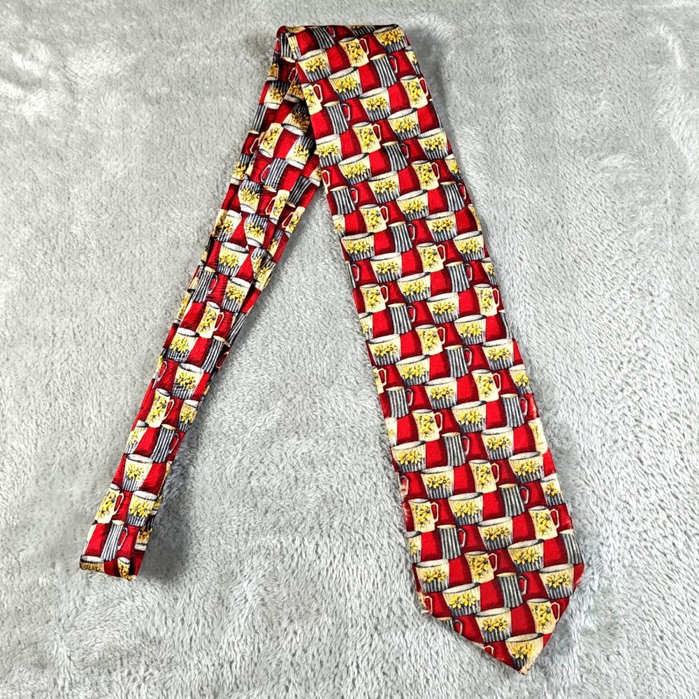 Vintage Ermenegildo Zegna Tie Men 58X3.75 Red Cup Coffee Mug Floral Silk Italy